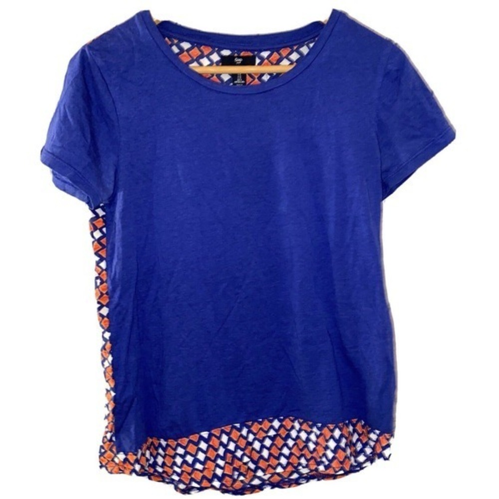 Gap royal blue orange S model cotton blend t shirt blouse top retro vintage